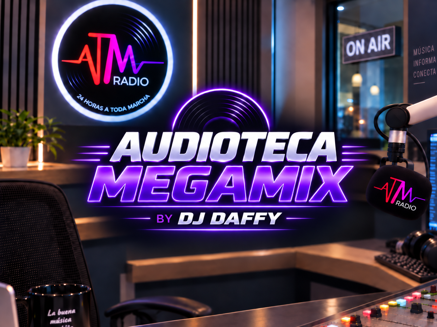 Visual destacado del programa Audioteca Megamix de ATM Radio FM · RE7
